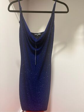 Fashion Nova Sparkling Cowl Neck Mini Dress in Royal Blue